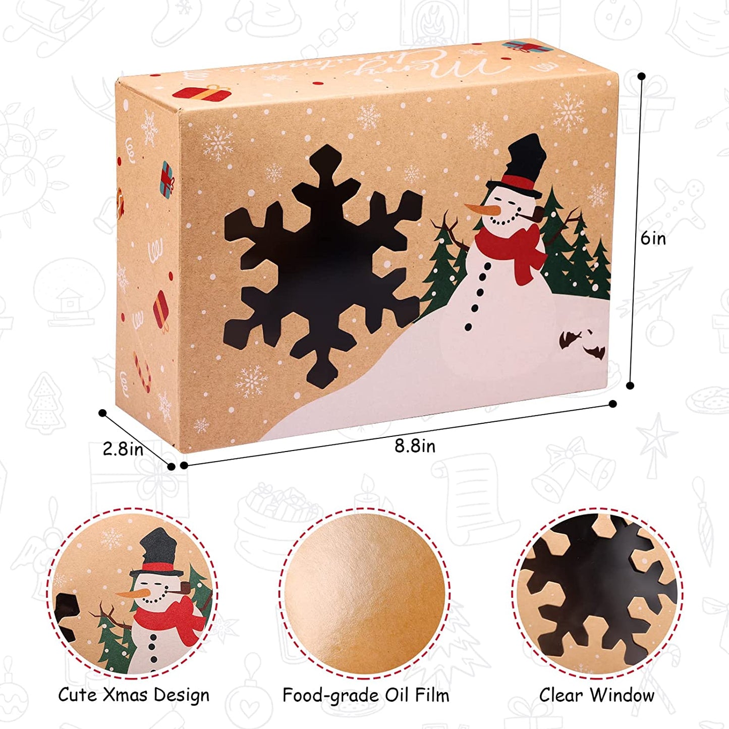 12 Christmas gift boxes with window and ribbon