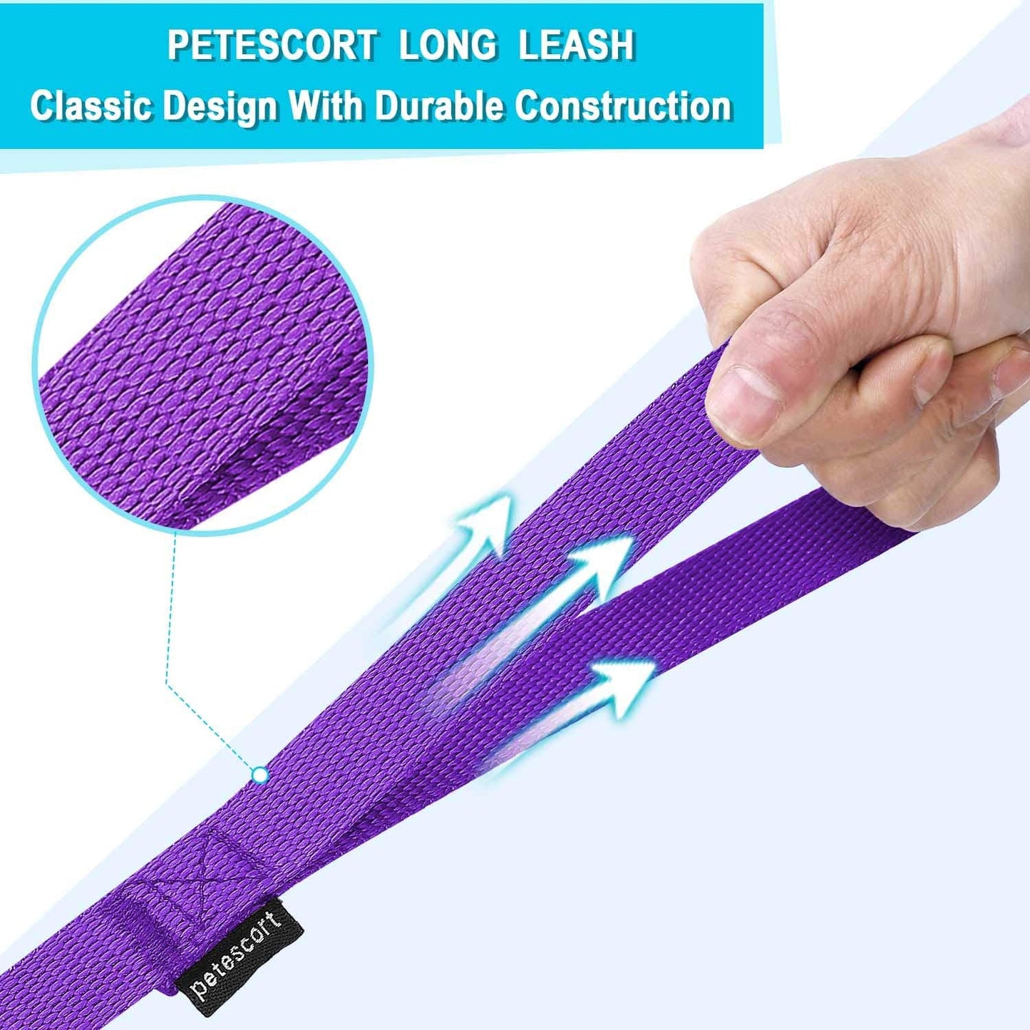 15ft, 20ft, 30ft, 50ft long leash for pet training,purple