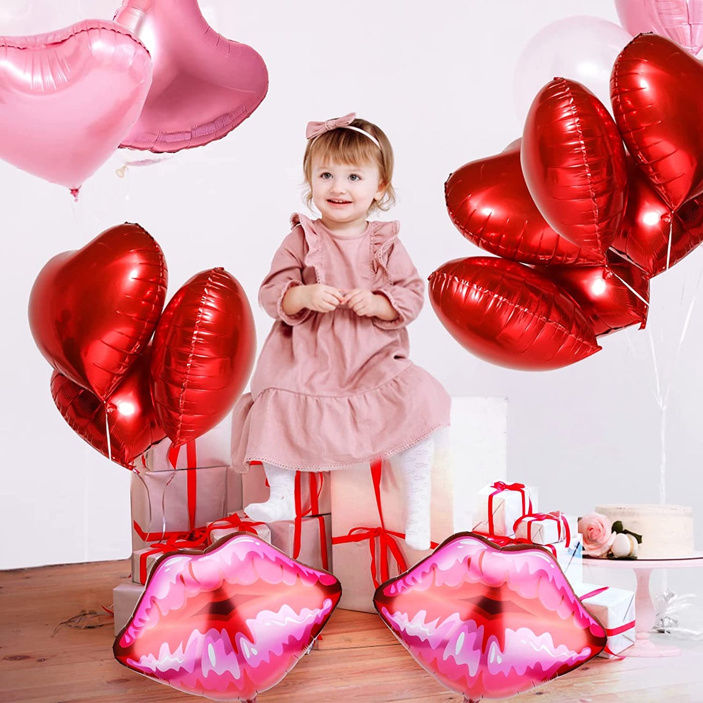 12 decoration balloons, in red and pink aluminum foil