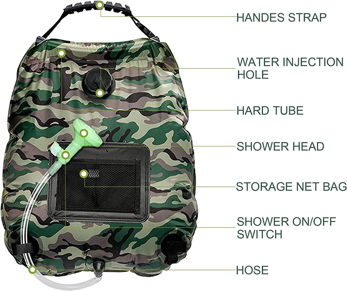 20L Camping Shower Bag with Removable Hose (Color:Camouflage)