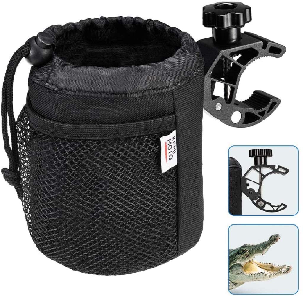 Motorcycle Cup Holder with Drain and Alligator Clip, Black