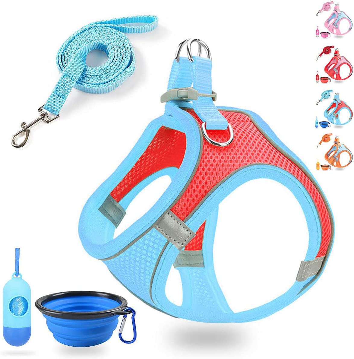 Puppy Harness and Leash Set, XX-Small (1-Pack), Blue/Red