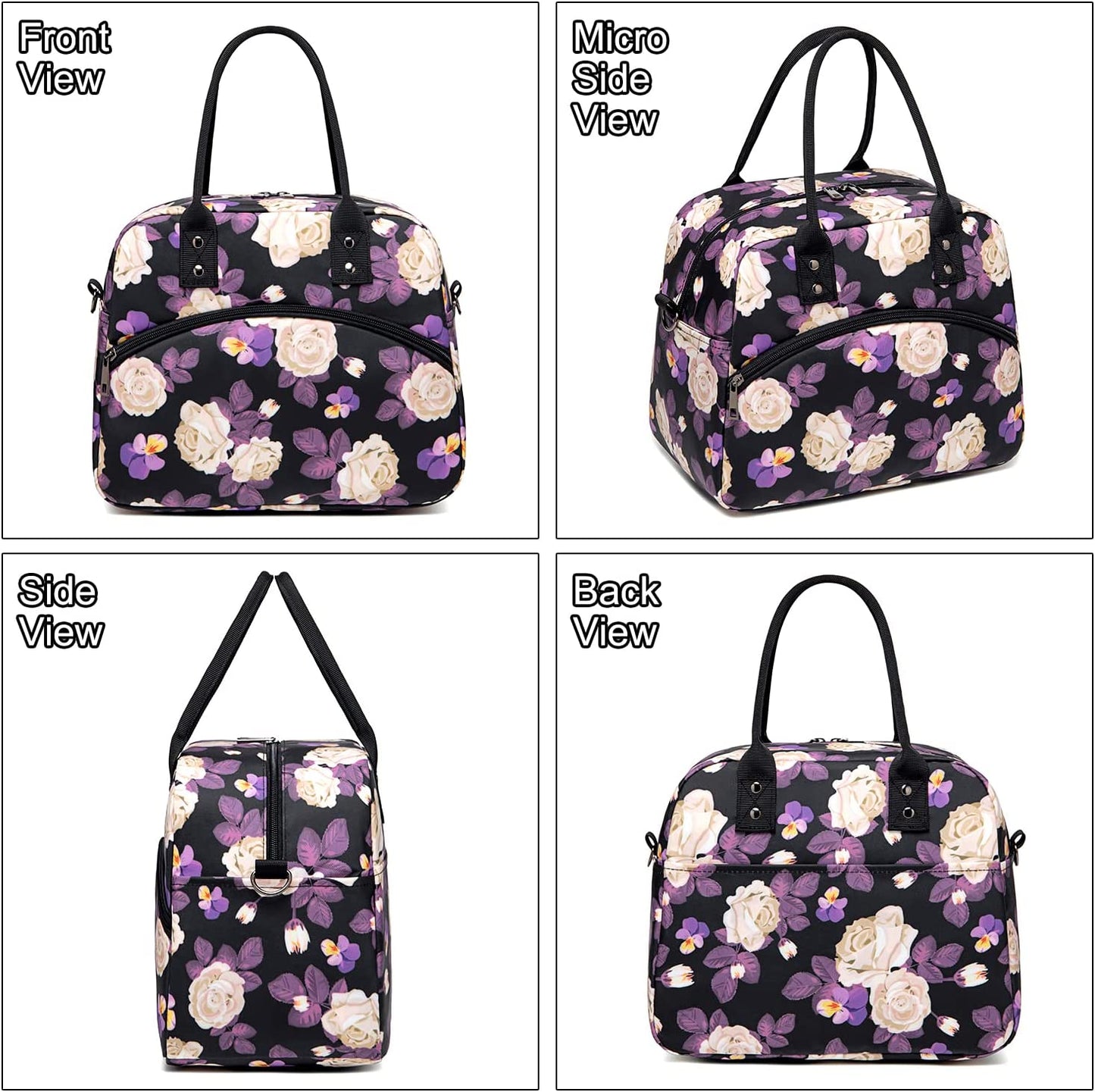 Adjustable Strap Insulated Lunch Bag - Purple Leaf