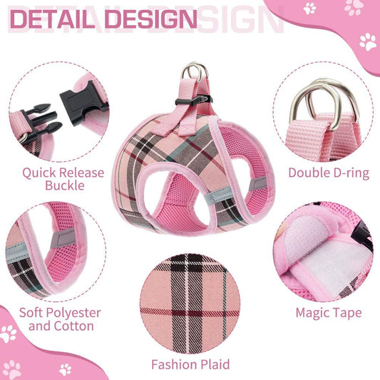Mesh Pet Harness, Plaid, Small (Pack of 1), Pink