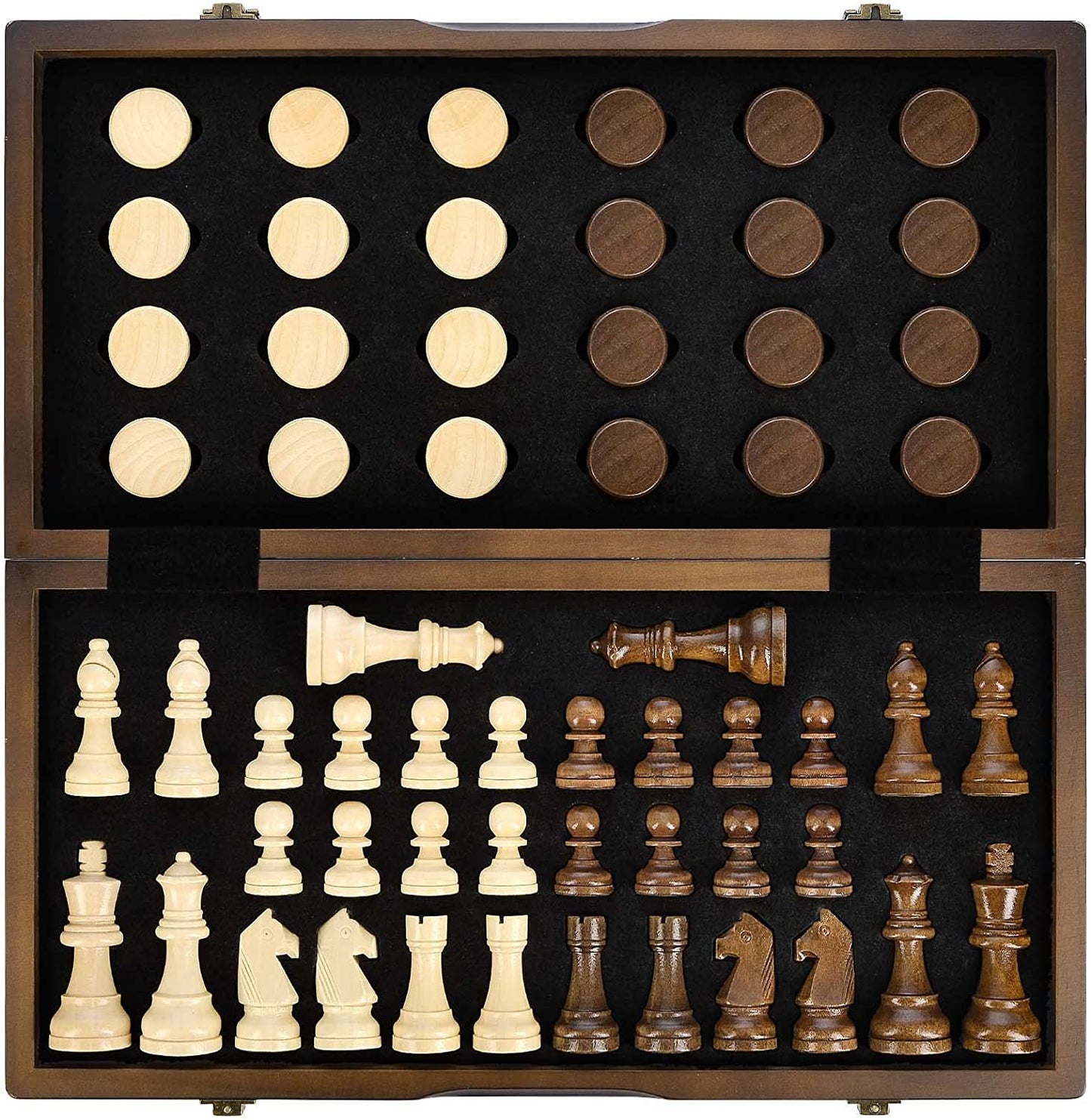 15 Inch Wooden Magnetic Chess and Checkers Set (2 in 1)