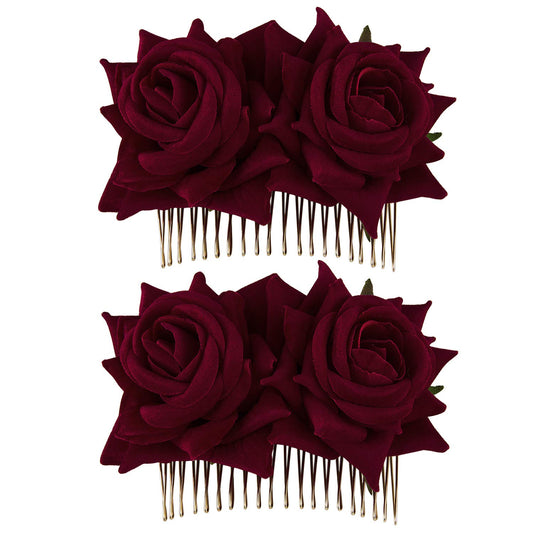 2 Pack Rose Hair Accessories, Burgundy