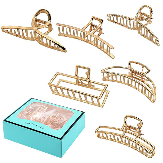 6 Pack Large Hair Clips for Women, (Gold)