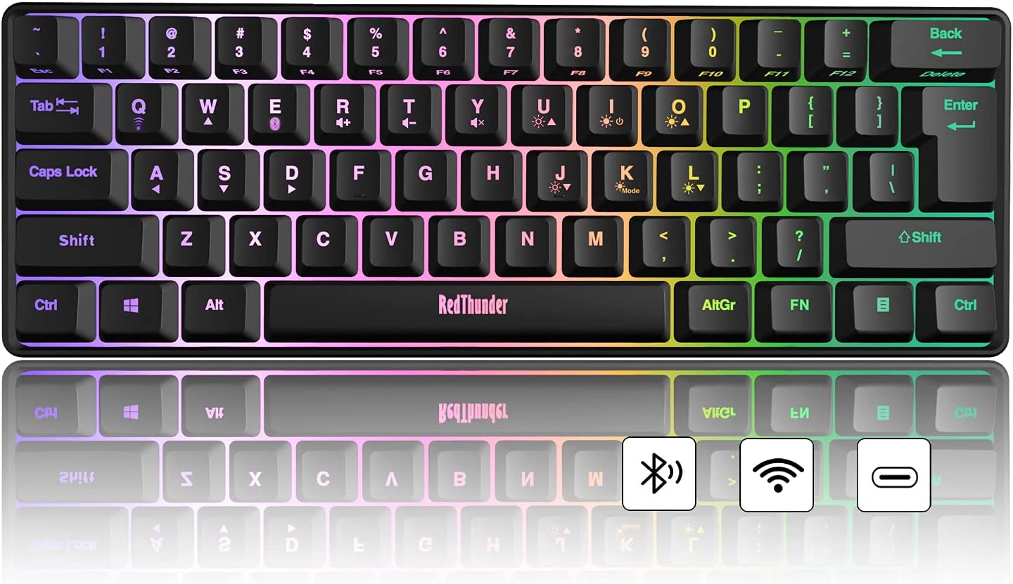 Gaming Keyboard 60% Wireless, Bluetooth LED Backlight (Black)