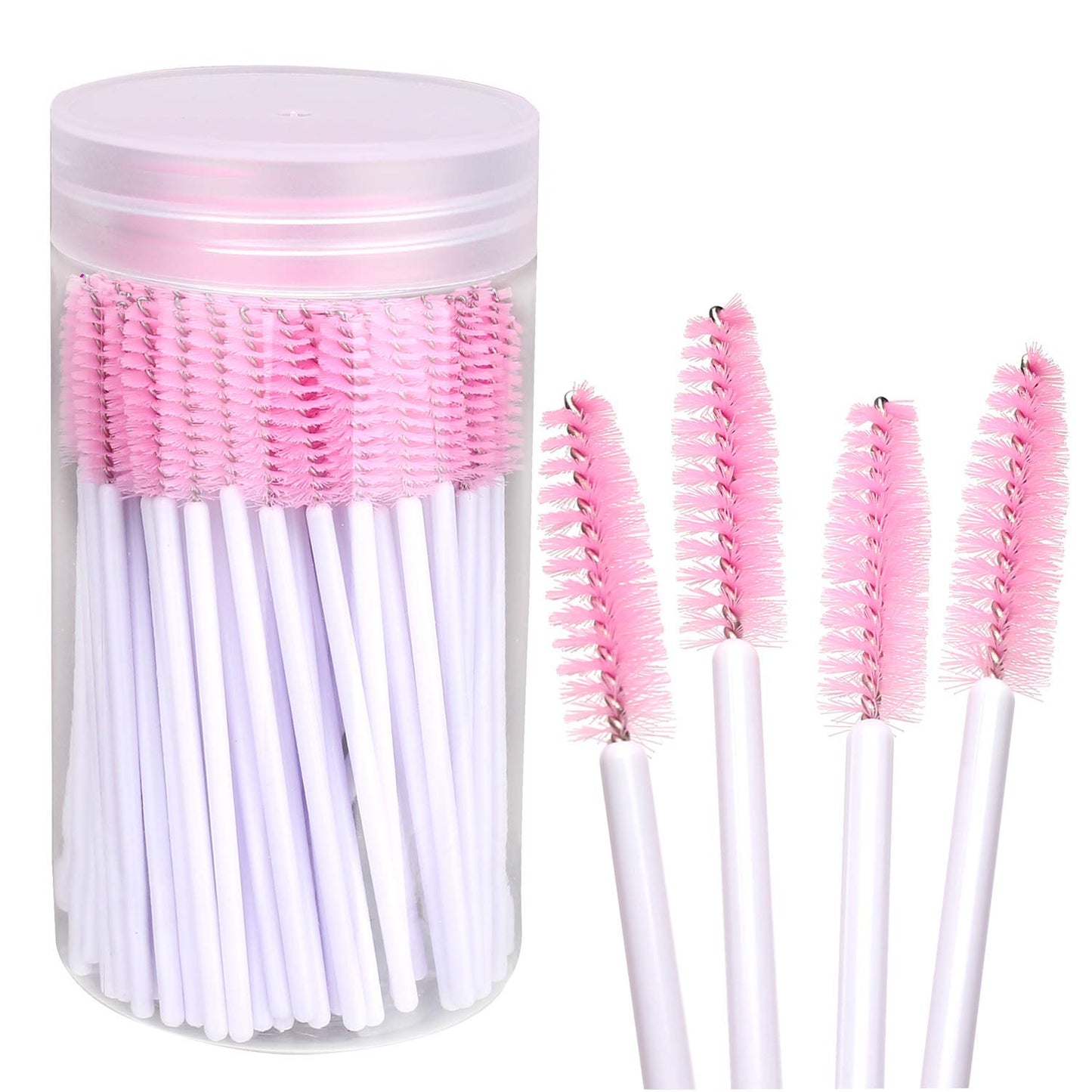 100 disposable mascara brushes with container (white-pink)