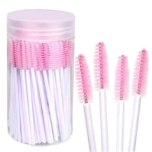 100 disposable mascara brushes with container (white-pink)