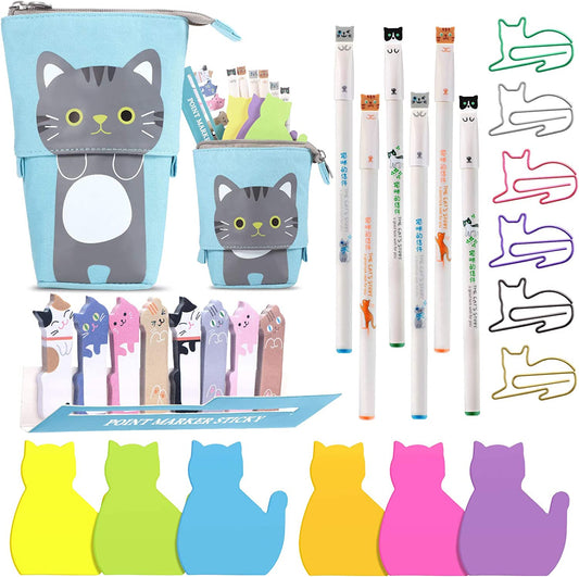 Office supplies kit (pencils, pens, clips) Cute Gray Cat