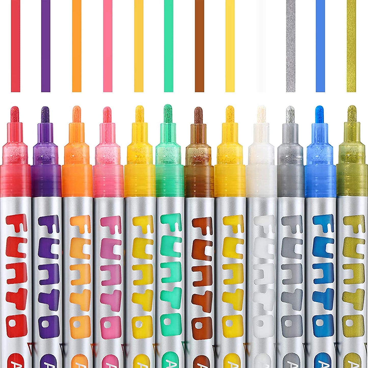 Acrylic Paint Pens, 12 Colors, Medium Point, Non-Toxic