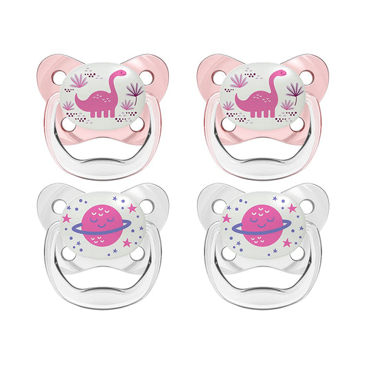 4 Pack Glow in The Dark Pacifiers (6-12m), (Pink)