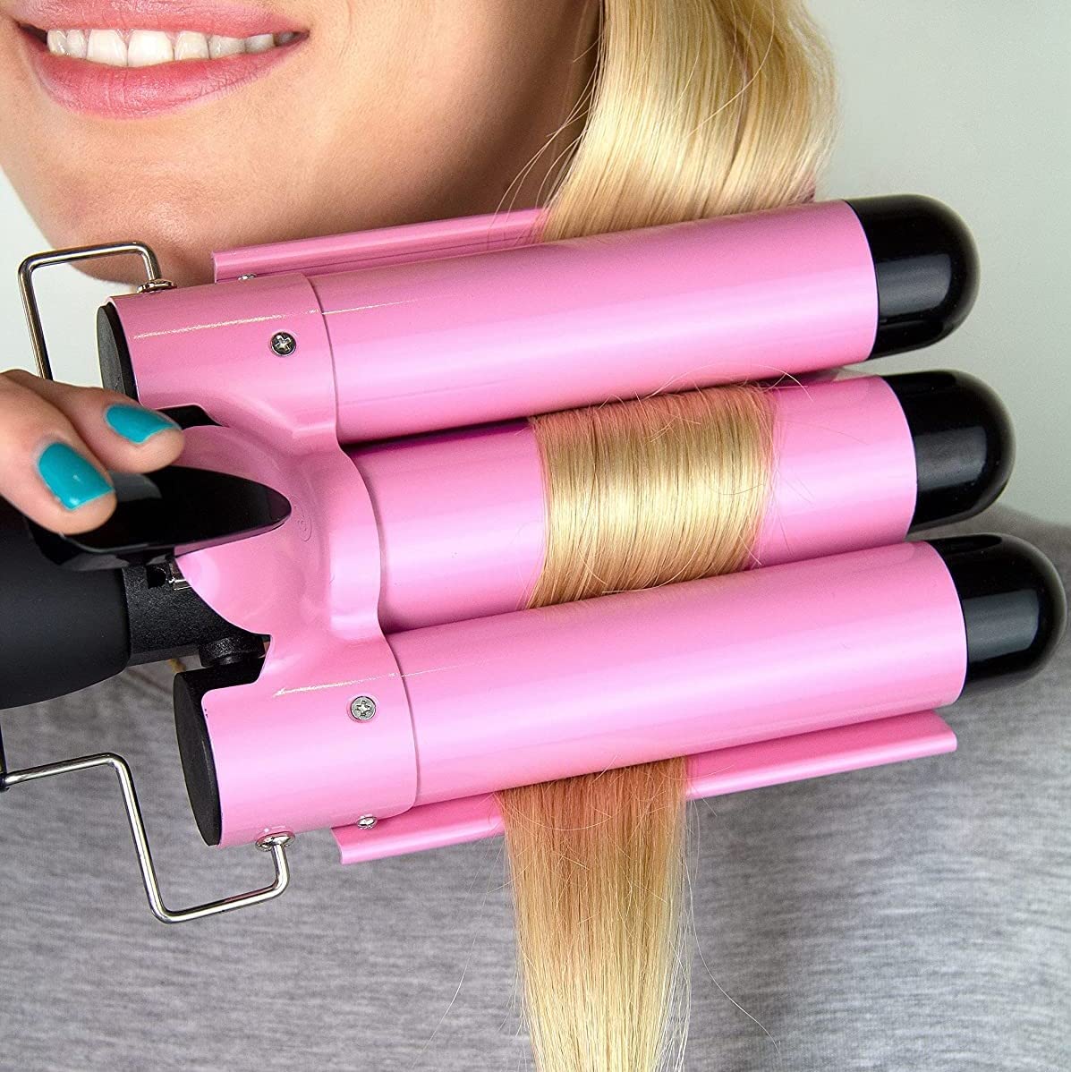 3 Barrel Hair Curler, Adjustable Temperature, Pink