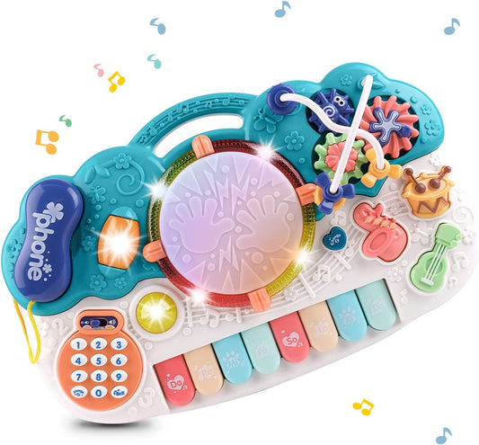 Kids 6 in 1 Drum Piano Toy,(Green)