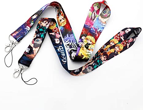 2 pcs anime slayer lanyard keychain id badge holder