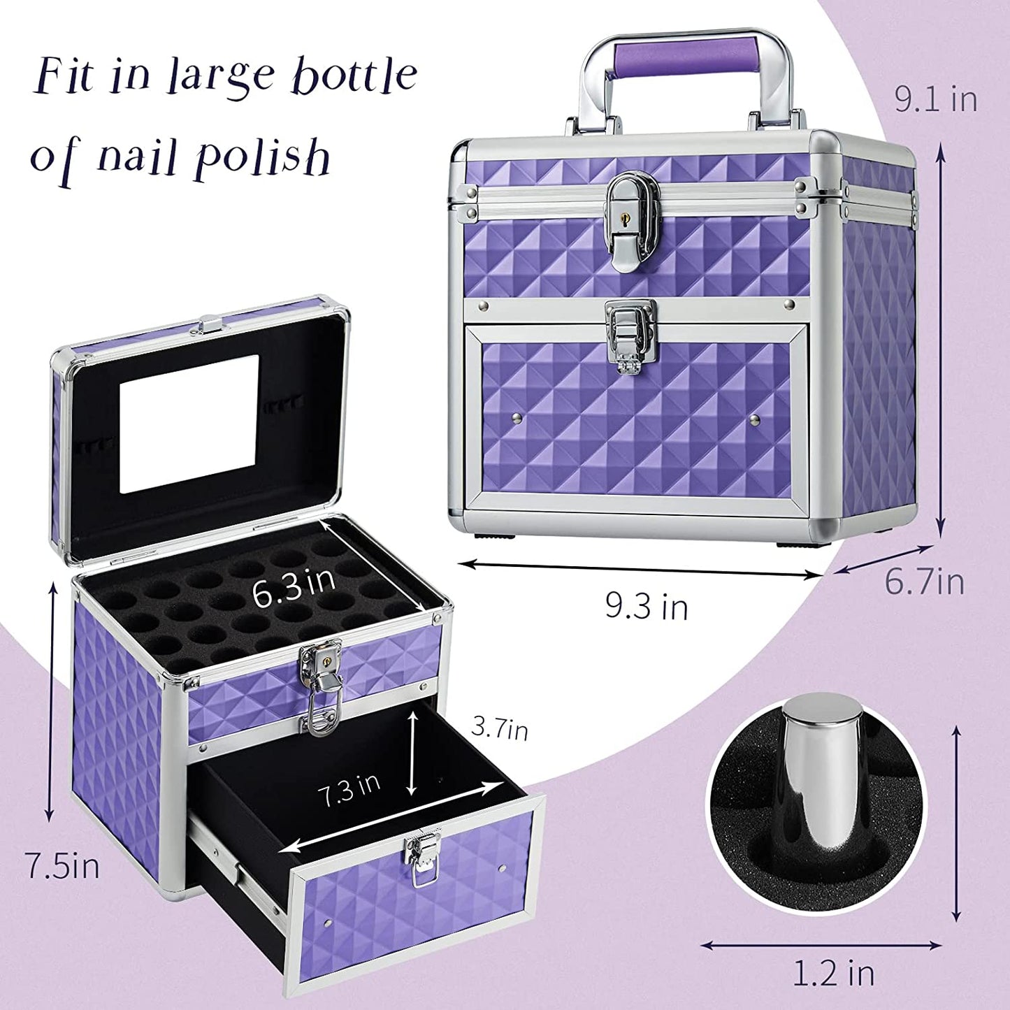 Box Makeup Train Case Nail Polish Cosmetic Storage, Purple