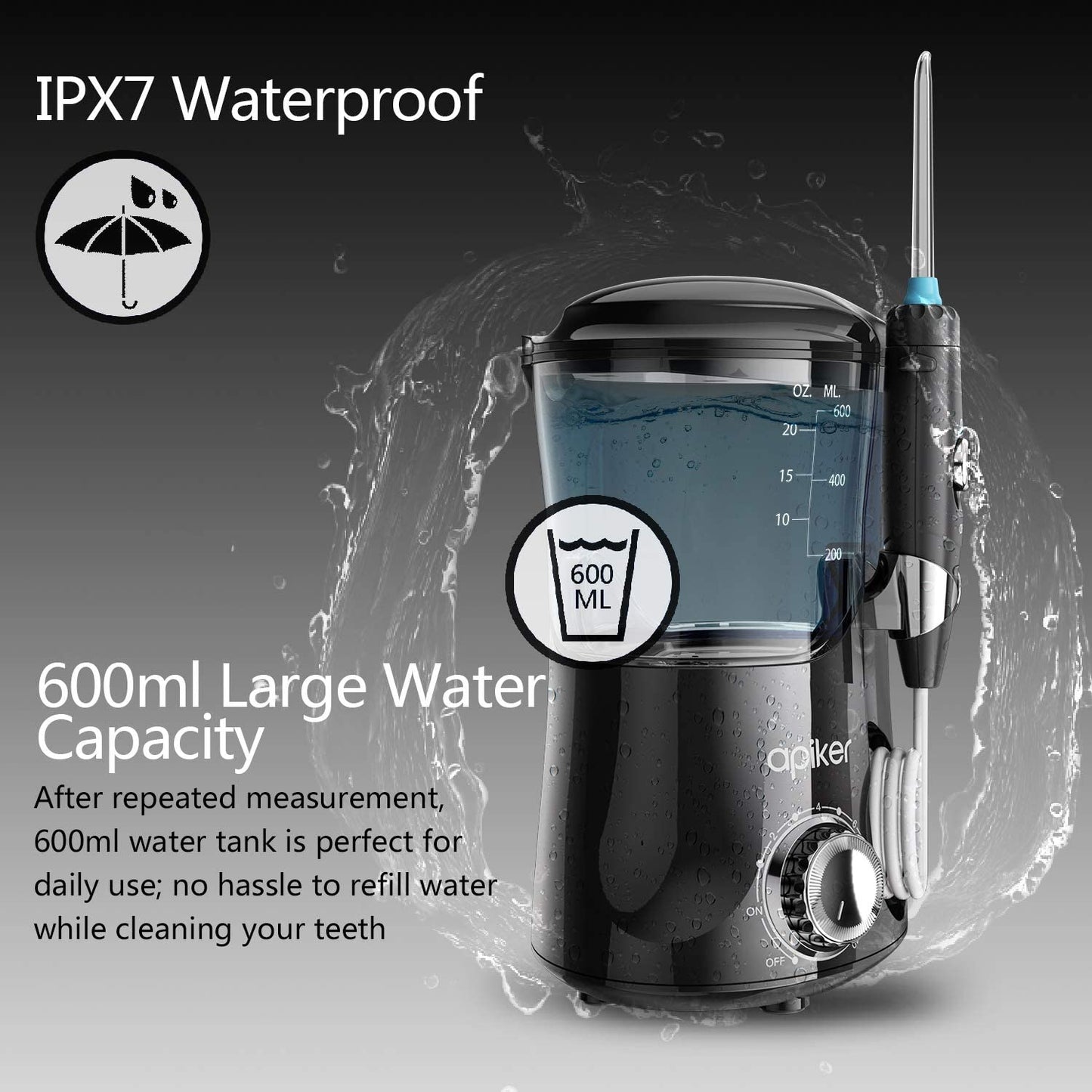 Water flosser, Color: Black,  8.5 x 6.34 x 5.55 inches