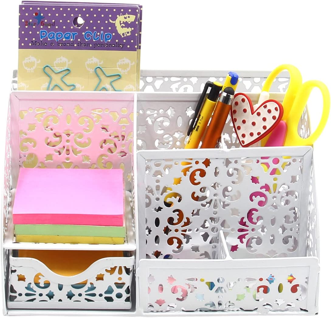 Metal Office Desk Organizer 6 Compartments (Color: White)