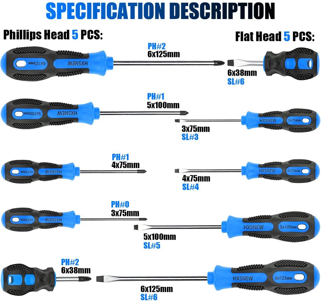 10 piece magnetic screwdriver set (Blue)