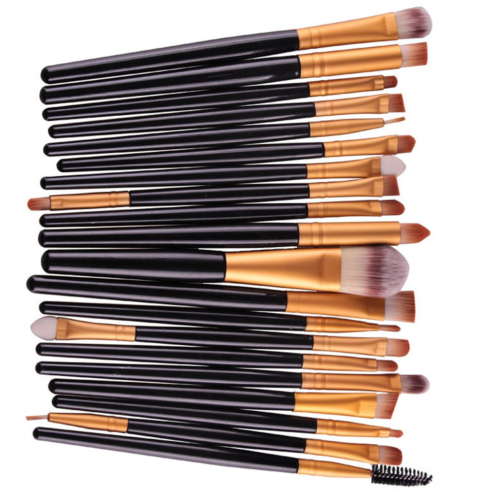 20 Pack Powder Makeup Brushes with Sponge, (Golden-Black)