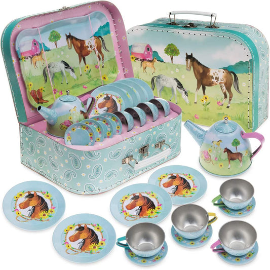 15 Piece Toy Tin Tea Set, (Horse Design)