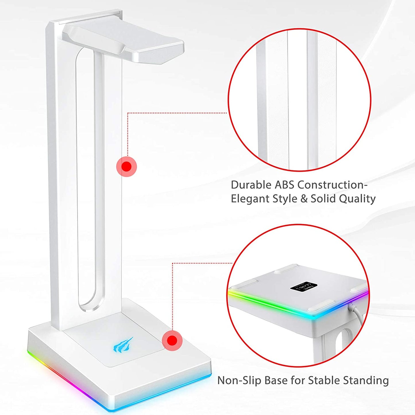 Headphone stand with 2 USB ports (white)