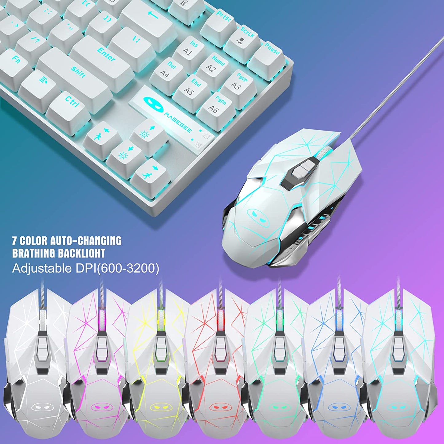 Mechanical Keyboard & Mouse & Mouse Pad Combo Blue Light, White