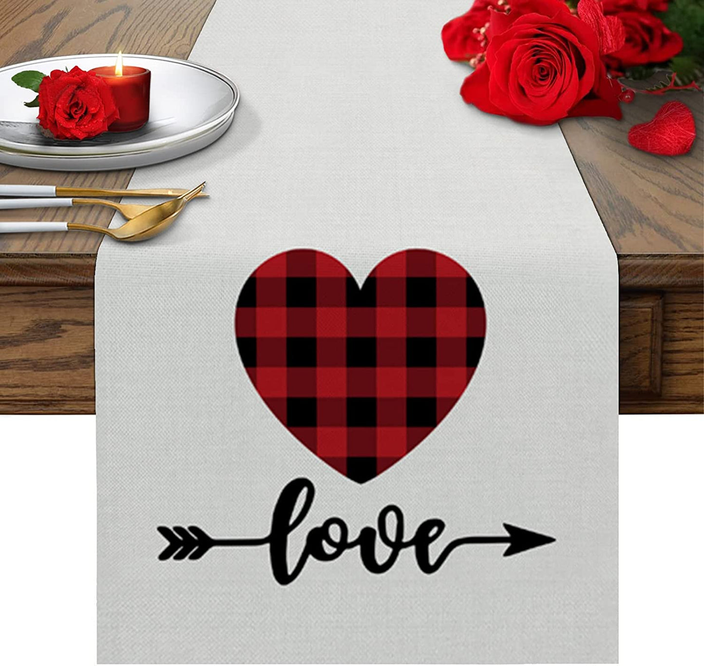 Valentine's Day Table Runner 13" x 90", Red & Grey