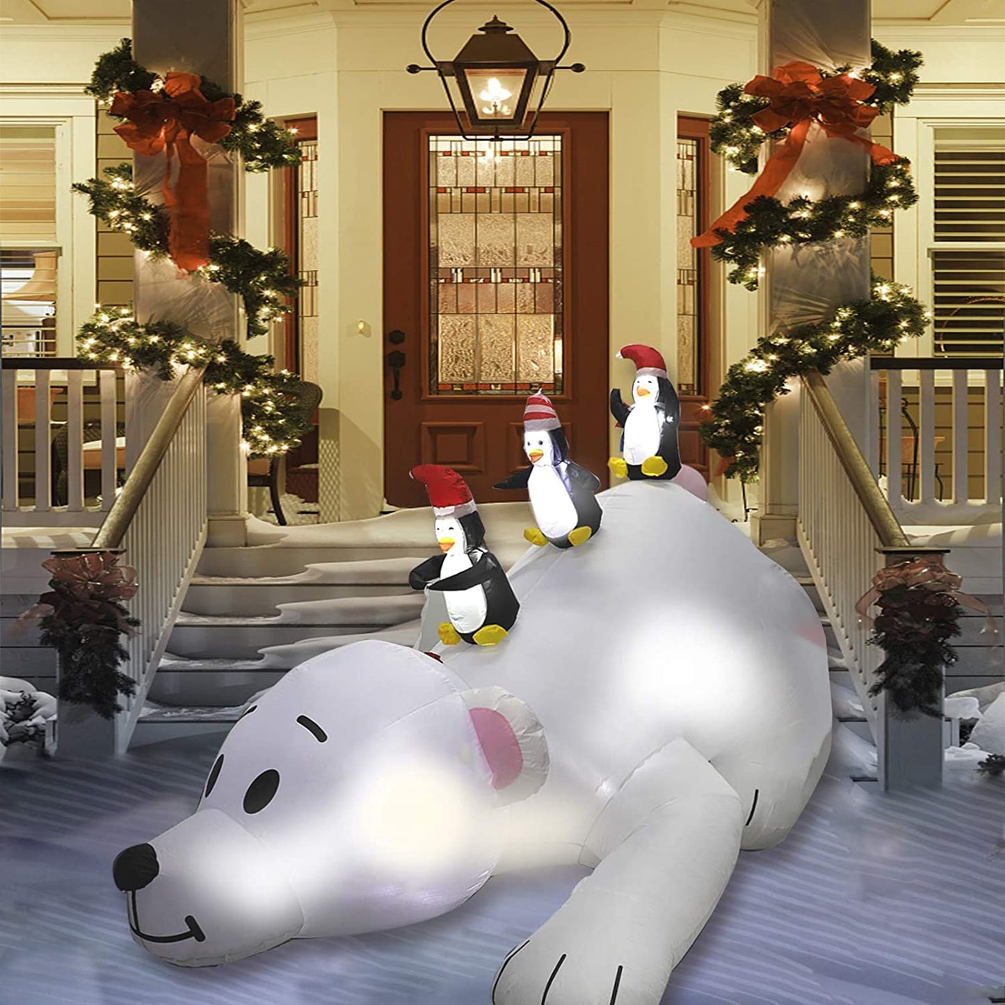 7.8ft Christmas Inflatable Polar Bear with 3 Penguins