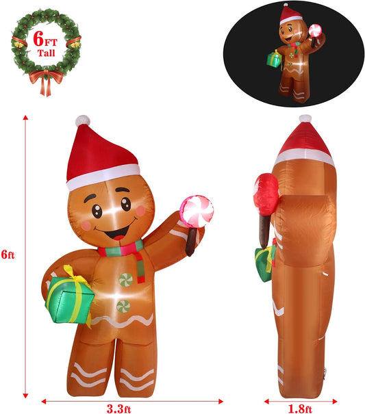 Inflatable Christmas Gingerbread Man with Built-in LEDs, 6ft