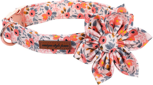 Adjustable Flower Pet Collar, Size s, Peach Roses