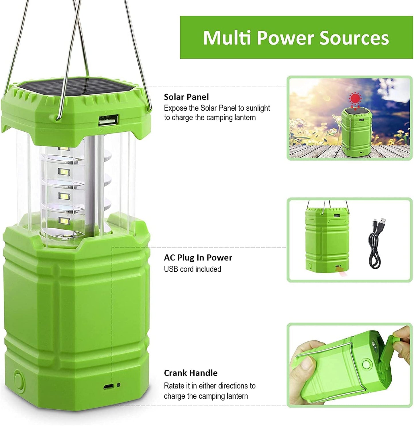 Waterproof rechargeable camping lantern, Green