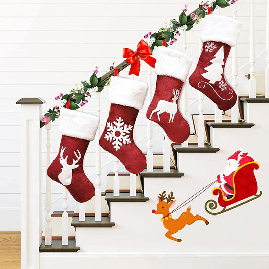 Set of 4 Christmas Stockings, Red