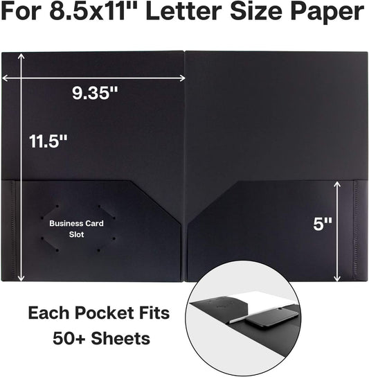 Plastic Folders With Pocket, 3-Pack (Black)