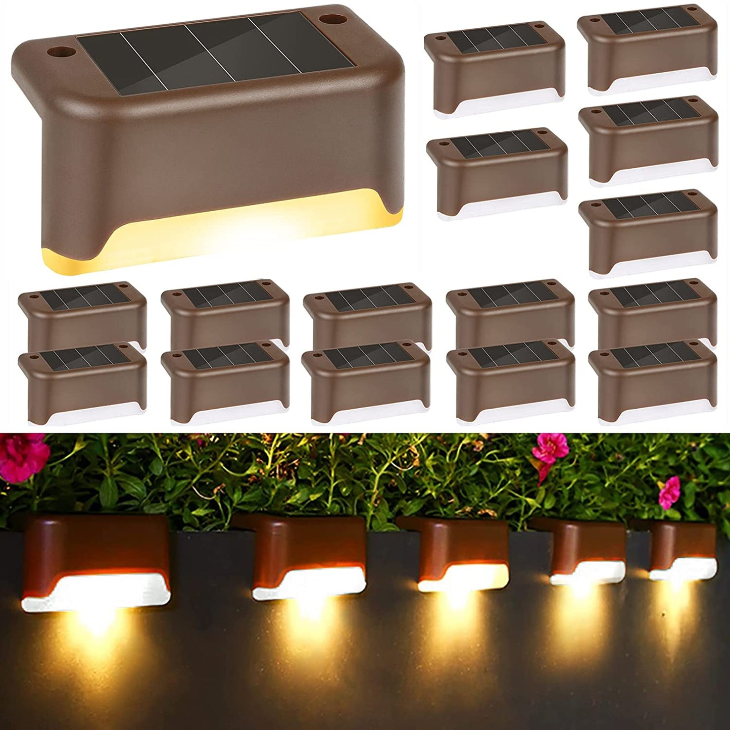 16 Pack Waterproof Solar LED Step Light, Warm White