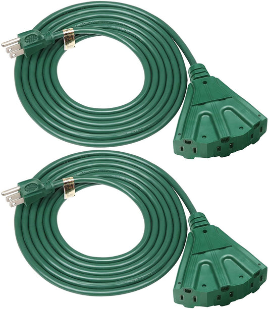 10ft outdoor green extension cord splitter 2-Pack