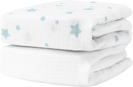 2-Pack Fitted Crib Sheets, ( Blue Stars + White)