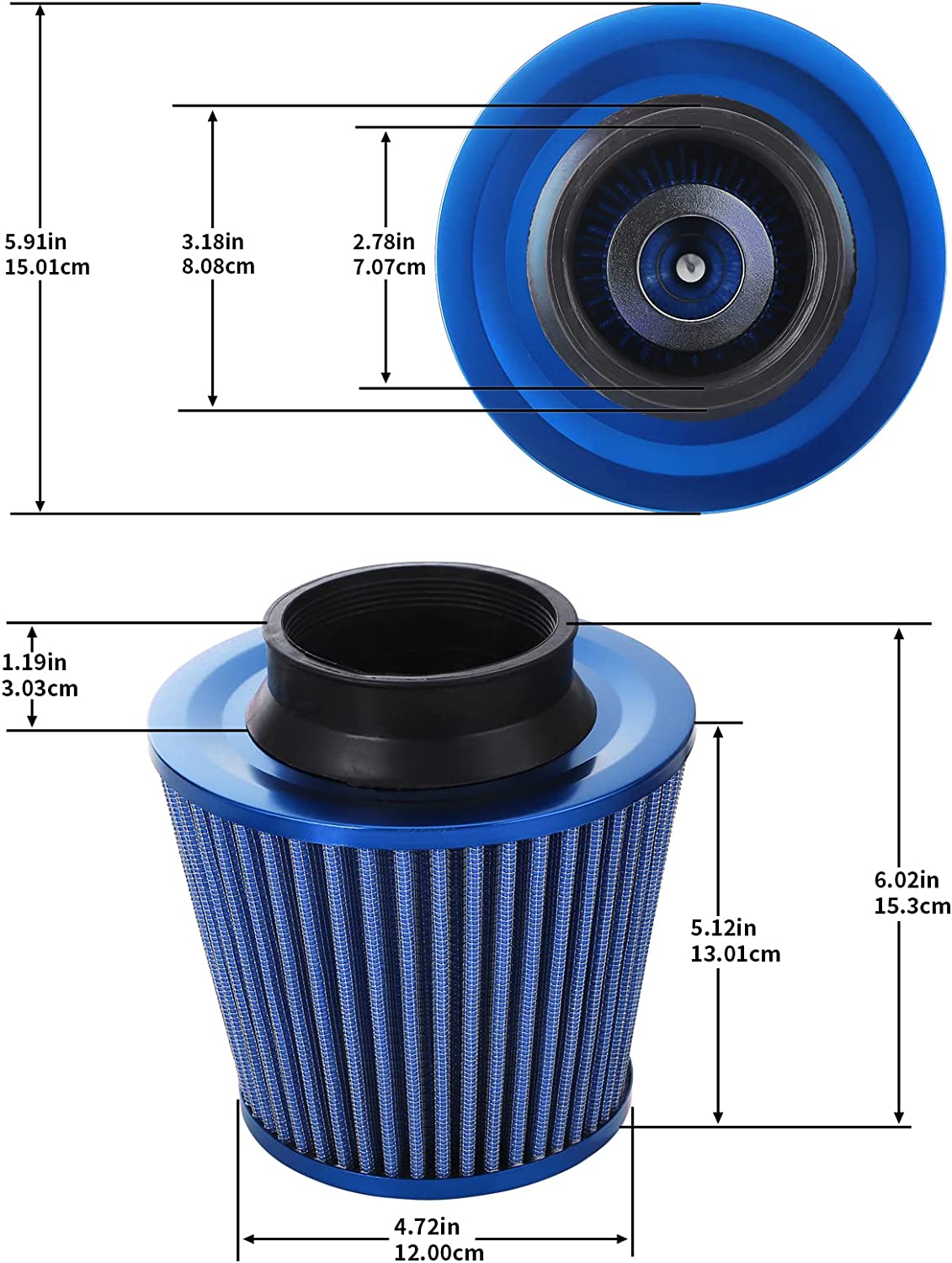 High Flow 3 Inch Cold Air Intake, Blue