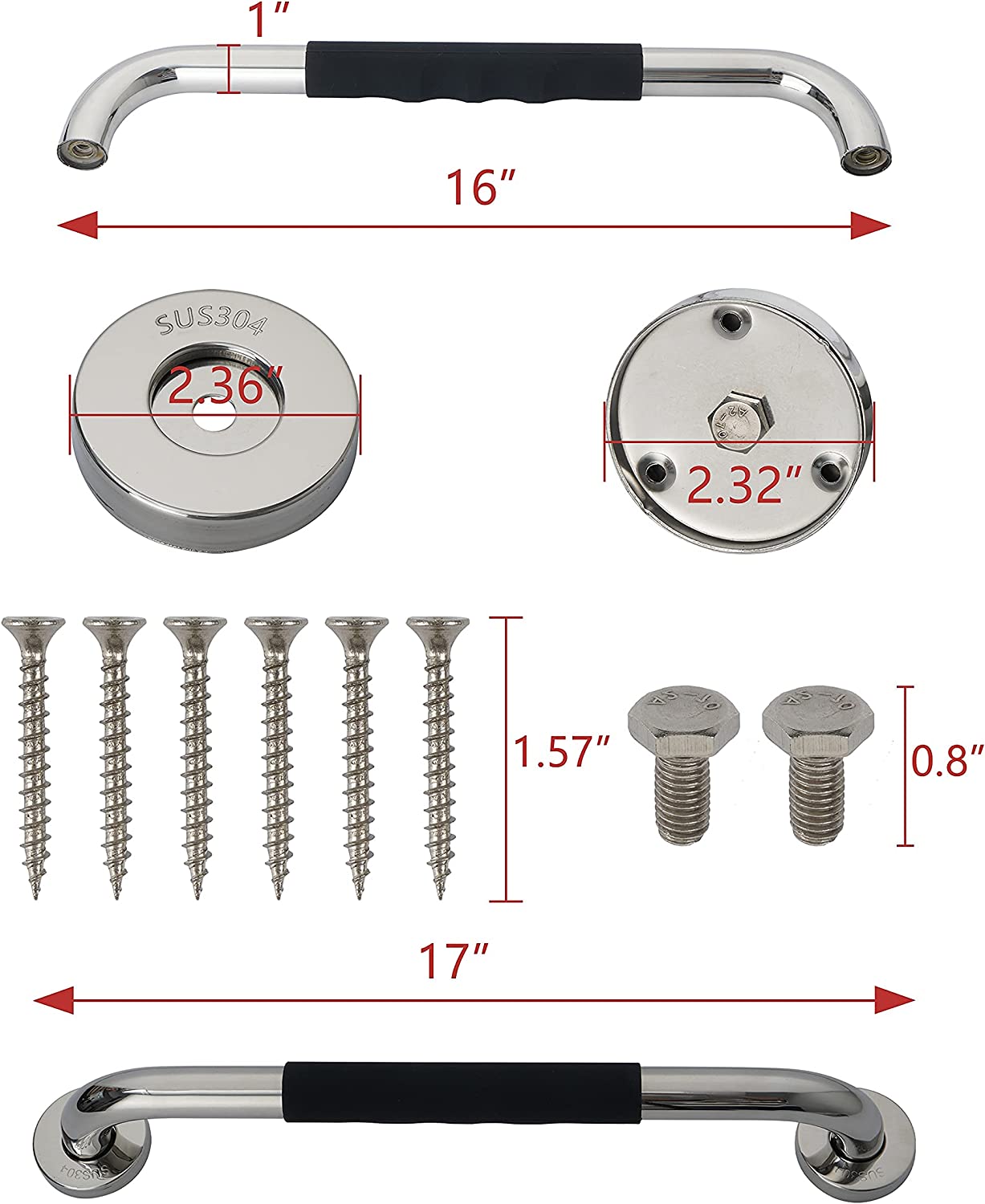 16-inch shower grab bar with non-slip rubber grip