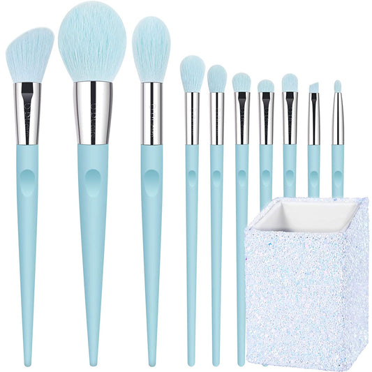 10pcs blue makeup brush set with holder