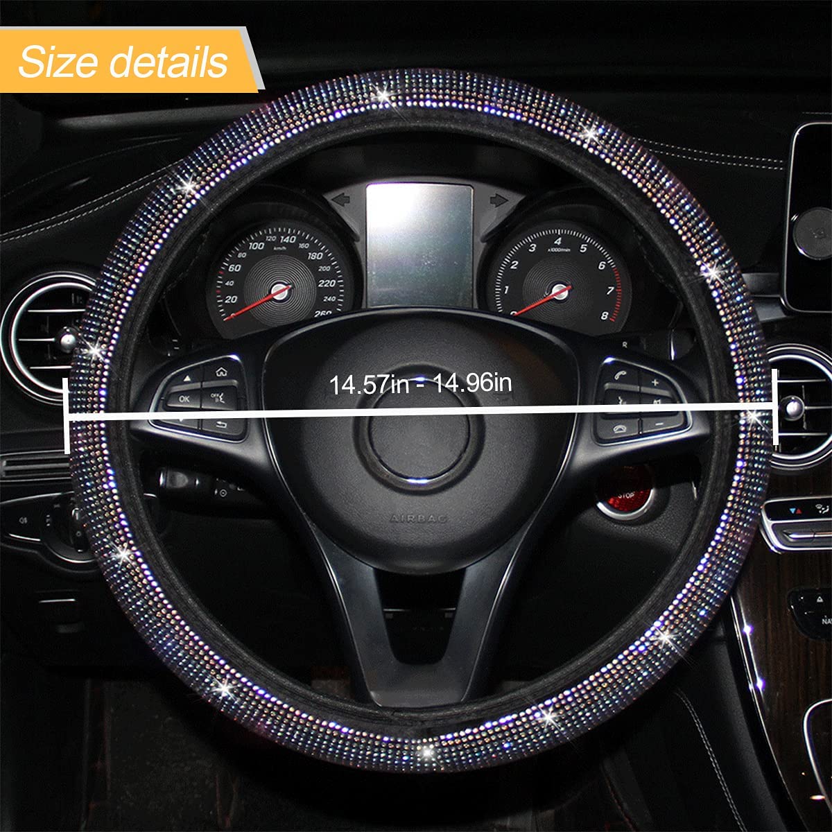 Car Steering Wheel Cover with Rhinestone, Non-slip