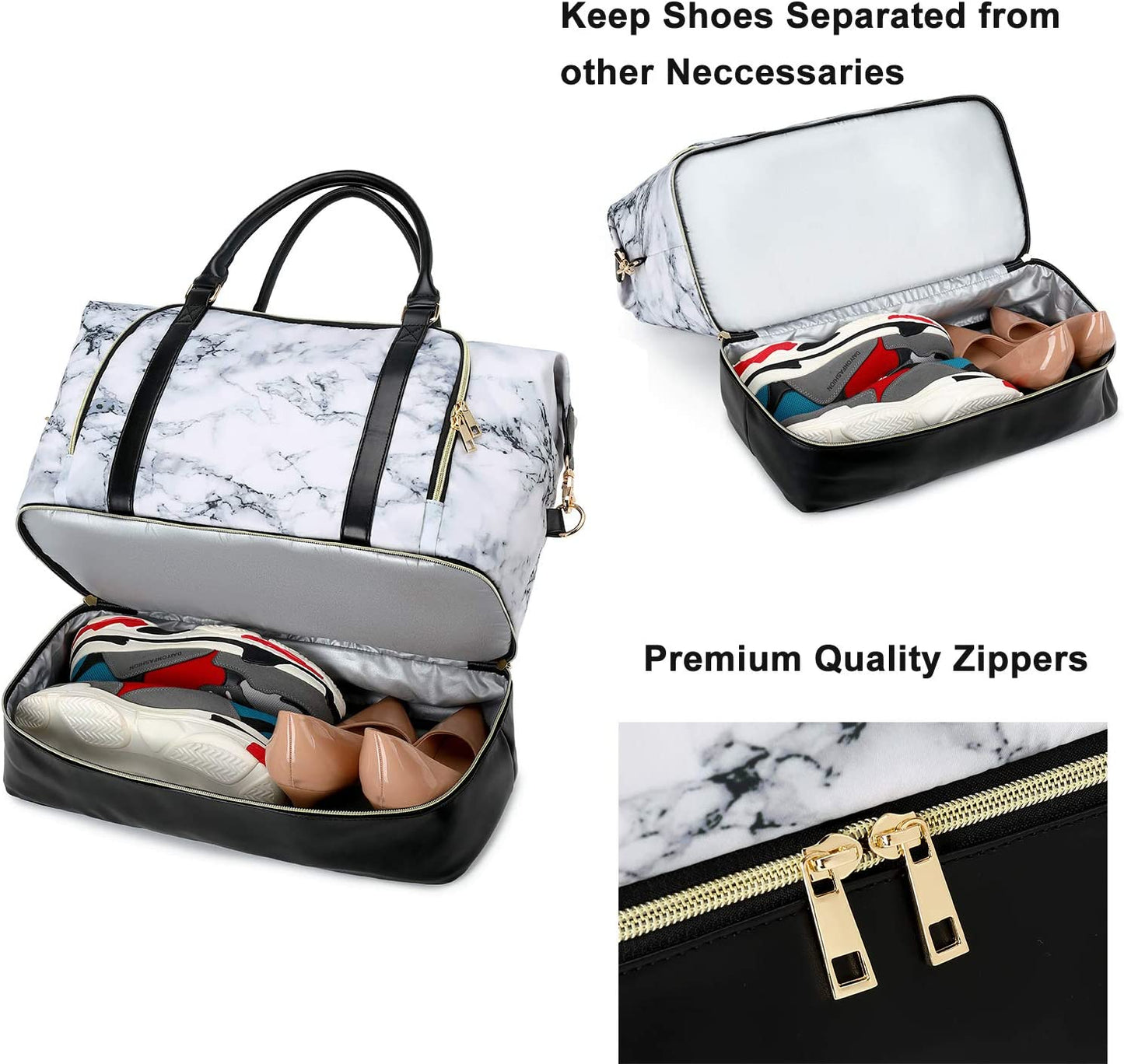 Bag with 15.6" laptop compartment and shoe compartment, marble