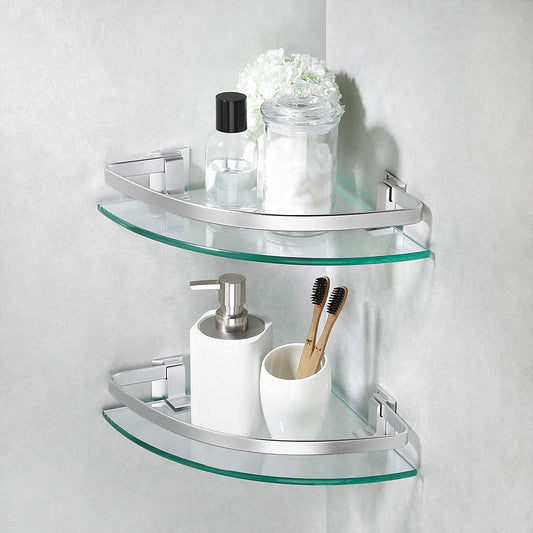 2 Tier Bathroom Glass Shelf, (Silver)