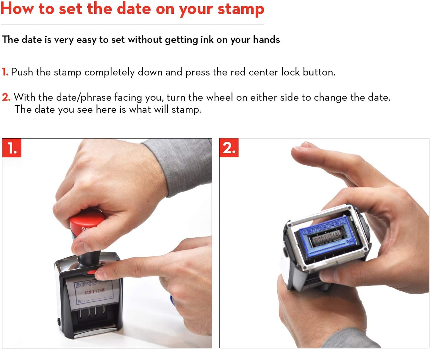 "Posted" self-inking stamp Heavy duty date stamp. blue/red ink