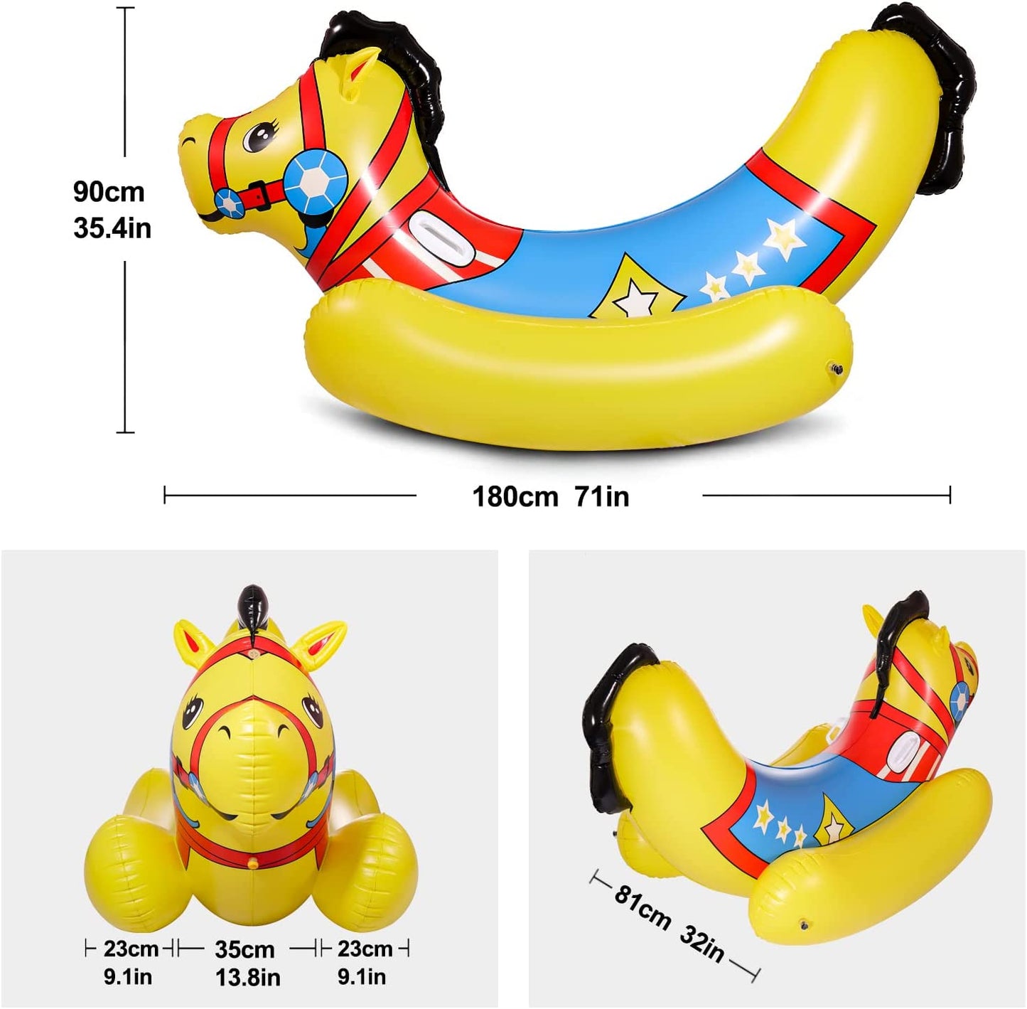 Inflatable Pool Floats, 3 in 1 Horse, Color Yellow