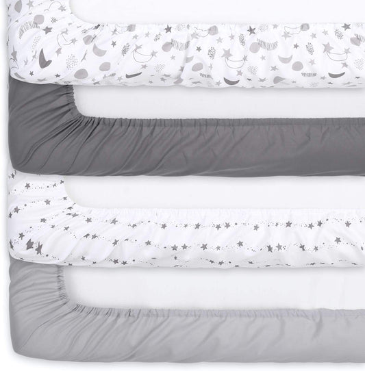 Gray Moon & Stars Fitted Crib Sheet Set 4 Pack