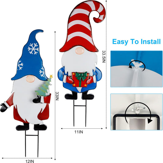 2-Pack of 33-Inch Metal Christmas Gnome Stakes