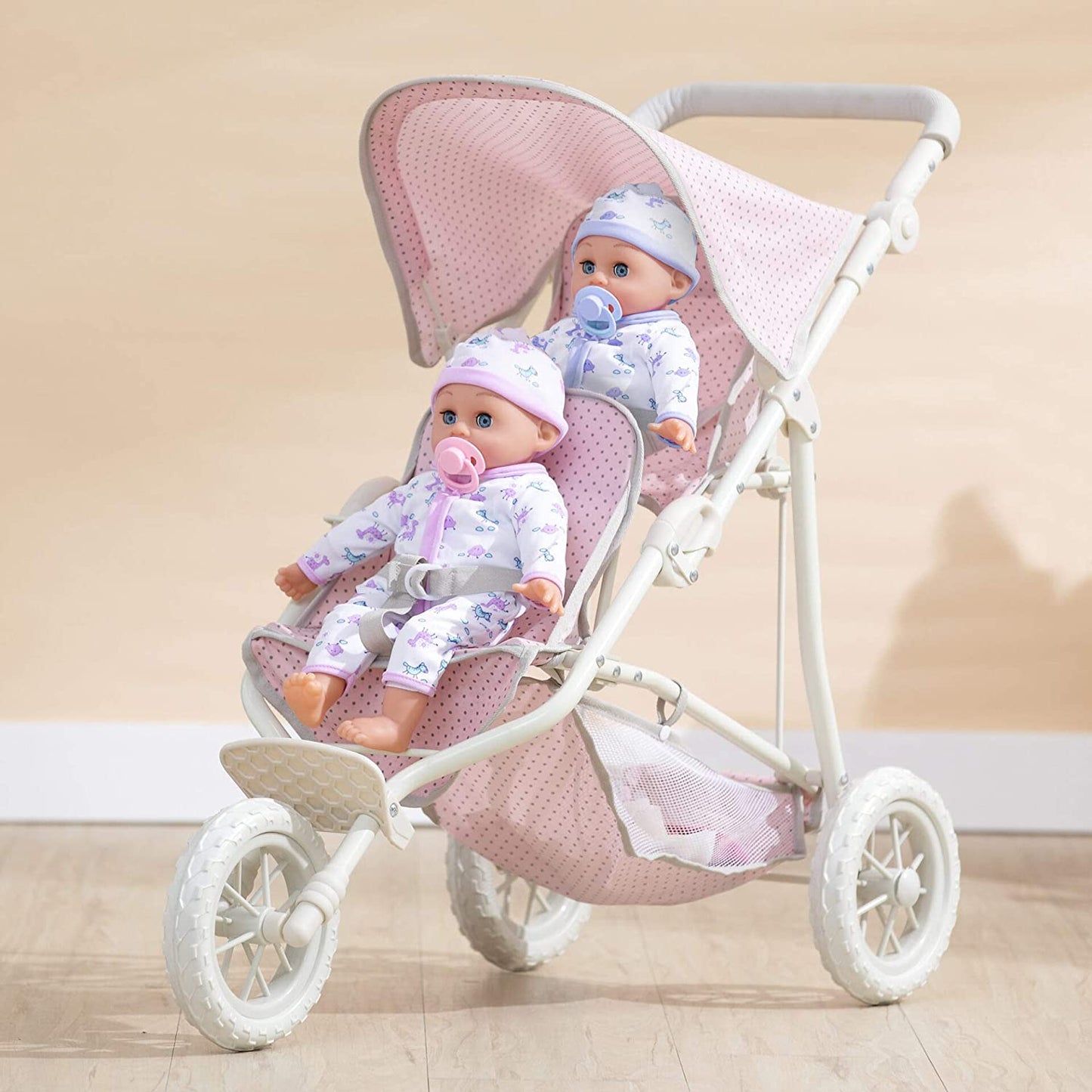 Polka Dot Princess Stroller, Pink/Grey, Twin Jogging