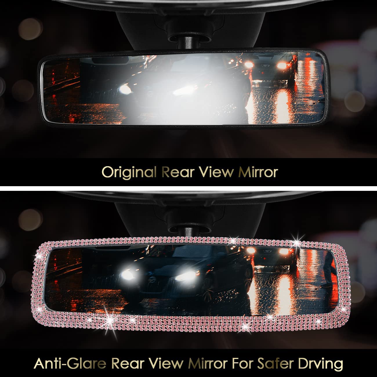 Shiny Rhinestone Car Interior Rearview Mirror, Color: Pink